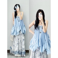 Dopamine Outfit Dress For Women Summer Light Sweet Blue Camisole