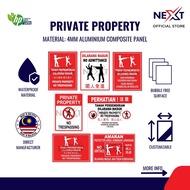 [ACP] Private Property Sign | No Trespassing | Tanah Persendirian Dilarang Masuk | Sticker on Board