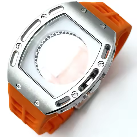 42mm*50mm Tonneau Steel Watch Case Silicone Strap Man Sports No logo For Richard Mille Miyota 8N24 A
