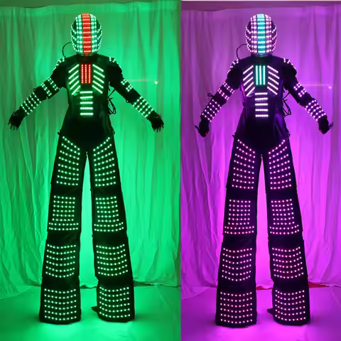 Hora Loca Party Stage Performance Led Robot Costume Rgb Change Color Led Stilt Robot Led Robot Costu