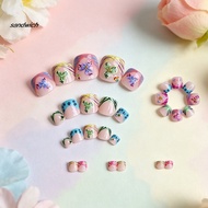 SAND Removable Fake Toenails Colorful Flower Fake Toenails Colorful Floral Press-on Toenails Reusabl