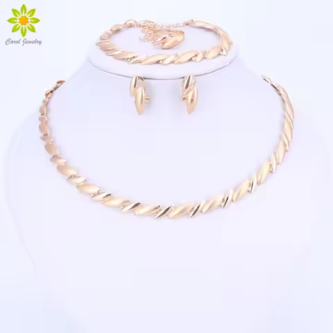 Fashion Wedding African Beads Jewelry Sets Dubai Gold Color Necklace Earring Sets Costume Romantic N