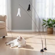 Cat Toy Wand with Suction Cup Base for Self Play, 4 Replaceable Bite-Proof Ends - Hands-Free Interac