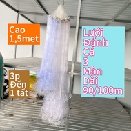Lưới giăng cá 3 lớp cao 15 met lưới bắt cá lưới 3 màn dài 90-100m Fishing Câu Cá