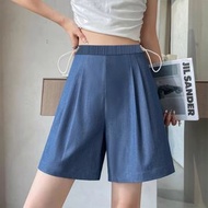 孕婦天絲牛仔褲 冰絲闊腿褲 夏季短褲 窄版五分褲 透氣舒適- 黑灰色 M