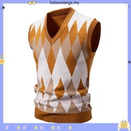 Men's Argyle Vest Sweater Wool Blend V-Neck Sleeveless Pullover Sweater
