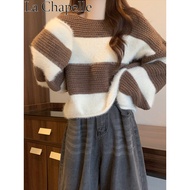 Lasher Bell Mohair Striped Sweater - Women's Retro Loose Fit