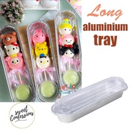 10pcs long aluminium foil tray bread bun loaf toast baking pan satay stick box storage tray with cov