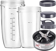 6-pieces Blender Replacement Parts, 32oz & 24oz Cups Extractor Blade with Stay-fresh Lid To-Go Lid a