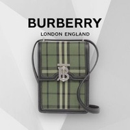 可無卡分期3-6期0利率🇬🇧Burberry Robin 手機包 橄欖綠/軍綠/格紋 印花棉麻布材質