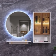 S-6💝New Smart Wall-Mounted round Bathroom with Light Mirror Cabinet Bathroom Touch Defogging Hand Washing Dressing and W