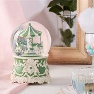 莫蘭迪綠 洛可可旋轉木馬(經典)水晶球音樂盒 生日情人聖誕結婚禮