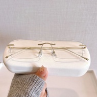 2026 Frameless Cut Edge Ladies Fashion Anti-Blue Light Square Titanium Frame Literary Flat Glasses C