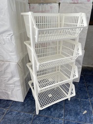 ตะกร้าชั้นวางของเหลี่ยม 4 ชั้น สีขาว M รุ่น BK-135 ขนาด 43.5*35*94 cm กลาง ชั้นวางของ
