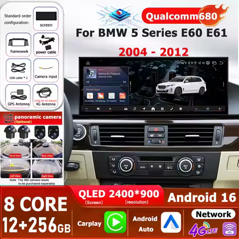 12.3 '' Ultra-thin Screen Android 16 Car Video Multimedia Player BT for BMW 5 Series E60 E61 2004 - 