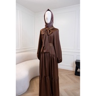 Flowy dress 3-Layer Flared Ruffled Zipper Long Strap Design At The Neck Stylish Bow Tie silky luxe F