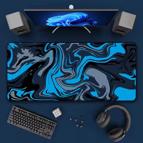 Blue Large Gaming Mouse Pad XXL Strata Liquid Deskmat Non-Slip Rubber Game Mouse Mat Computer Keyboa