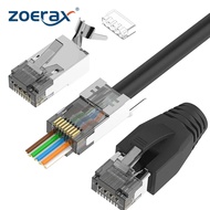 ZoeRax คอนเนคเตอร์ CAT7 CAT6A RJ45สายต่อผ่าน CAT6A ป้องกัน CAT7ปลั๊กแบบ3ง่ามที่มี UL และรองเท้าบูทบร