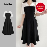 B131-4-Black Contrast Dress-DRB131P1D069  B131-4-Gaun kontras warna hitam-DRB131P1D069