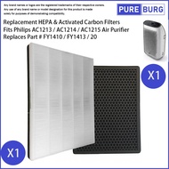 Fits Philips AC1213 / AC1214 / AC1215 Air Purifier Replacement HEPA + Activated Carbon Filter Set FY