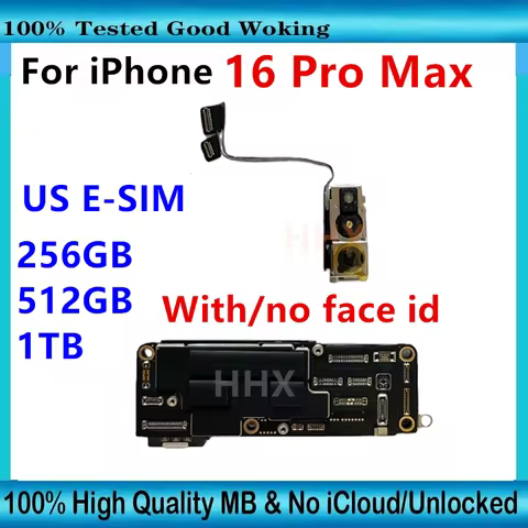 US E-SIM Version Fully Tested Motherboard For iPhone 16 Pro Max Mainboard With Face ID Unlocked Clea