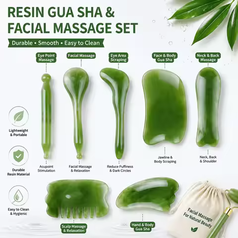 7PCS Guasha Beauty Massage Scraping Massage Scraper Natural Resin GuaSha Tool Massage Tools Set For 