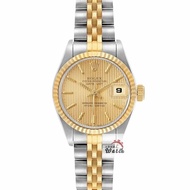 【大眾名錶】ROLEX勞力士 69173 Datejust 蠔式女錶 半金款 金直條紋面盤 原廠底蓋貼 大眾名錶G228