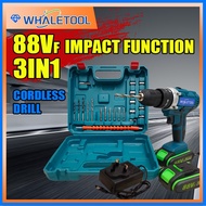 2battery 68v 88V impact can drill  wall rechargeable Electric Cordless Drill 1/2 Batt