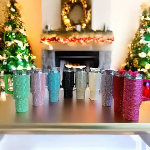 40oz Rhinestone Stainless Steel Thermoses Shiny Double Wall Vacuum Insulated Tumbler Travel Car Vacu