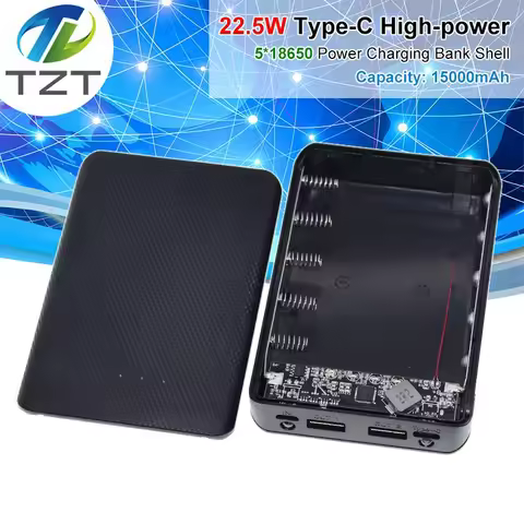 QC4.0 QC3.0 Dual USB Micro/Type-C USB 5*18650 Power Bank Battery Box 5V 4.5A 22.5W 15000mAh Mobile P
