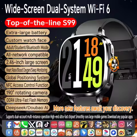 S99 Smartwatch 2.4inch Larger Amoled Screen Android 10.0 5G LTE Smart Watch With 190° Rotating Camer