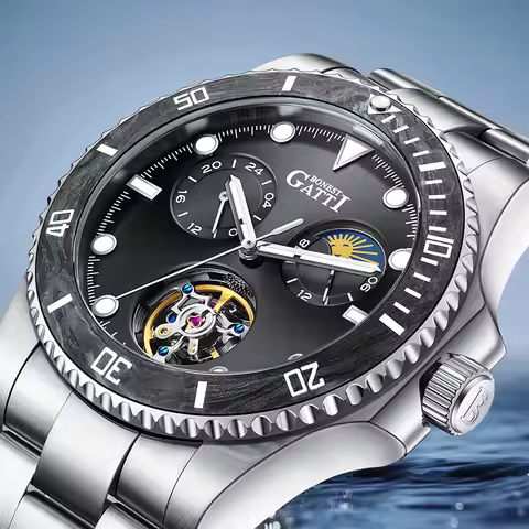BONEST GATTI Automatic Mechanical Skeleton Men's Watch with Steel Strap - Sapphire Crystal Luminous 
