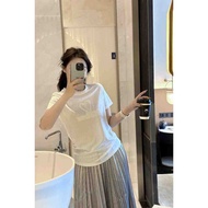 2024 New style Women's T-shirt,2024 YSL counter the same pattern three-dimensional embroidery letters decorated with beads design novel fashion trend mercerized fabric
