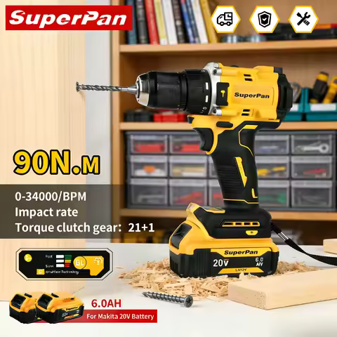 SuperPan 20V Precision Drill 1.5-13mm Chuck 90Nm 0-34000bpm Drill For Home Fix Garden Car Repair For