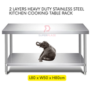 L80xW50xH80cm 2 Tiers Stainless Steel Kitchen Table Storage Heavy Duty Cooking Table Rack