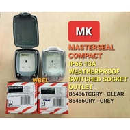 MK MASTERSEAL COMPACT IP66 13A WEATHERPROOF SWITCHED SOCKET OUTLET (86486TCGRY - CLEAR / 86486GRY - 