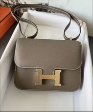 Hermes Mini constance 19 Etoupe Gold hardware GHW 愛馬仕 迷你 康康 大象灰 淡金扣 Epsom Stamp G  單肩包 手袋