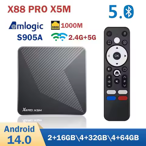 X88 PRO X5M Android 14 Smart TV Box Amlogic S905A Wifi6 4K 2.4G/5G Dual WIFI 1000M LAN BT 4GB 64GB S