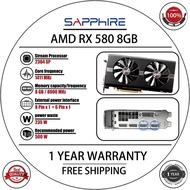 USED SAPPHIRE RX 580 8GB 2304sp Video Card 1411MHz 8GB 256Bit GDDR5 Graphics Cards for AMD RX 500 se