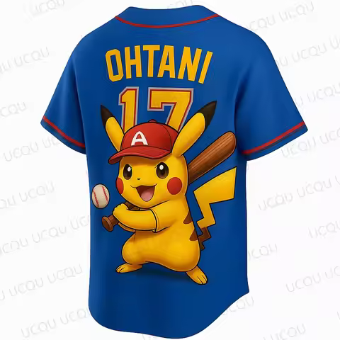 2025 Cartoon Pikachu&Ohtani #17 Baseball Jersey – Summer Breathable Fanwear Sports Shirt for Adult/K