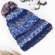 手工編織純羊毛帽/編織帽/針織毛帽/內刷毛手織毛帽-藍色星辰宇宙