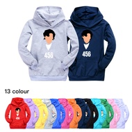 Squid Game Boys Girls Pocket Hoodie Spring Autumn New Korean Hooded Long Sleeve Sweater Cartoon Pattern Pullover 1362 Cotton