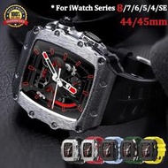不鏽鋼錶殼矽膠錶帶 適用蘋果手錶9代 8 7 6 5 4 SE 鯊魚錶帶 Apple Watch 44 45mm