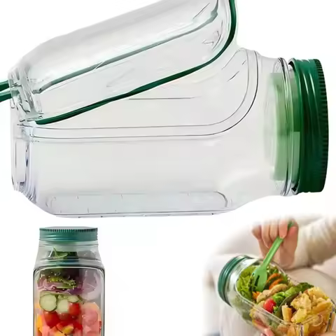 Salad Jar,Mason Jar Salad Container With Side Opening, Dressing Bowl, Sauce Compartments, Microwave-