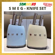 SMEG Italian Design 6 Piece Knife Set Stainless Steel Vegetables Utility Meat Santoku Bread Chef's K