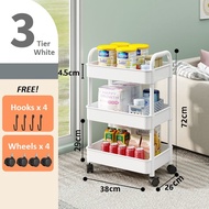 [ Ready Stock Msia ] 3 Tier Multifunction Storage Trolley Rack Office Shelves Home Kitchen Rack With Wheel