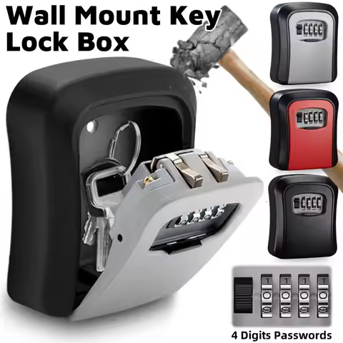 Wall Mount Key Lock Box 4 Digit Password Code Security Lock No Key for Home Office Key Safe Secret S