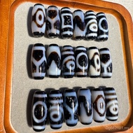 Taiwan Totem Weathered Pattern 30mm Blue Qin Dzi Beads Natural Two-Eyed Ready Stock Loose Beads Agat