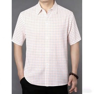 Orange & White Grid Shirt - Minimalist Men's Summer Casual Outfit