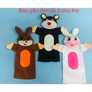Hand puppet set Characters in the story of Uncle Black Bear and 2 Bunnies (Preschool decoration pain